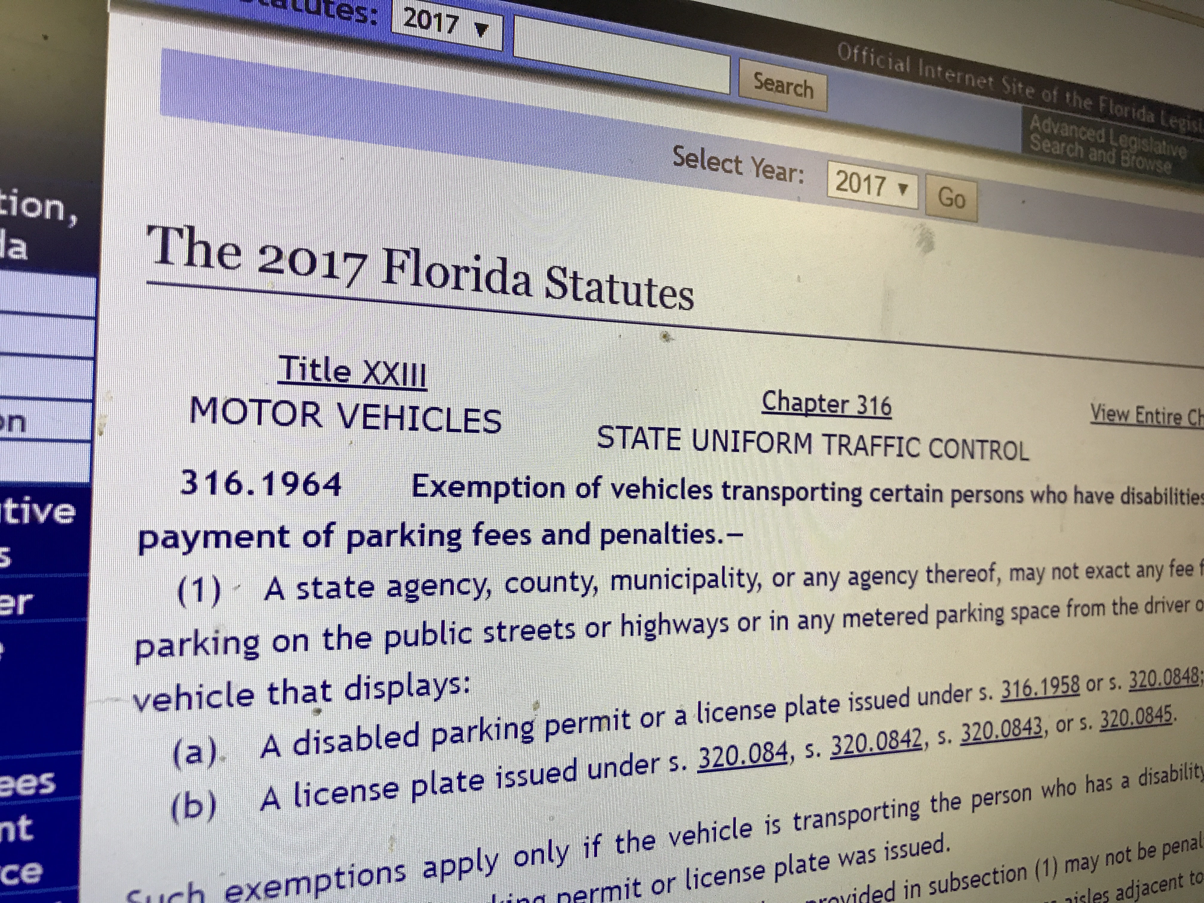 Handicapped driver receives parking invoice/ticket even though Florida